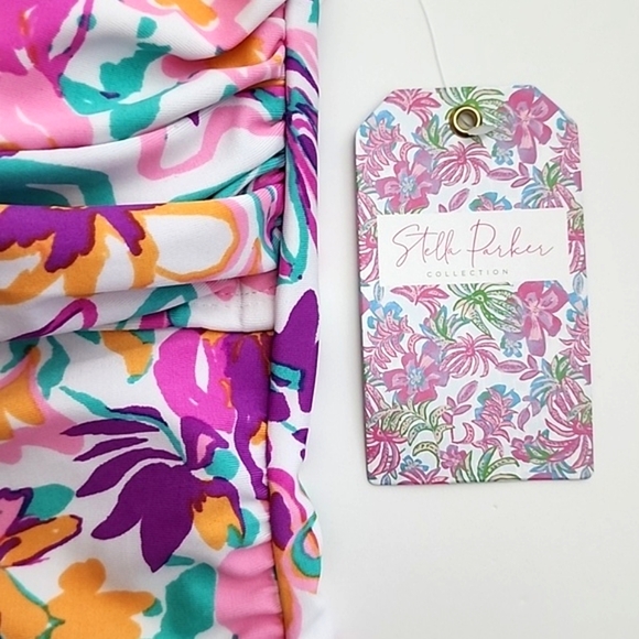 NWT Stella Parker Women's One Piece Halter Swimsuit Abstract Floral Pink Size M - Picture 3 of 9